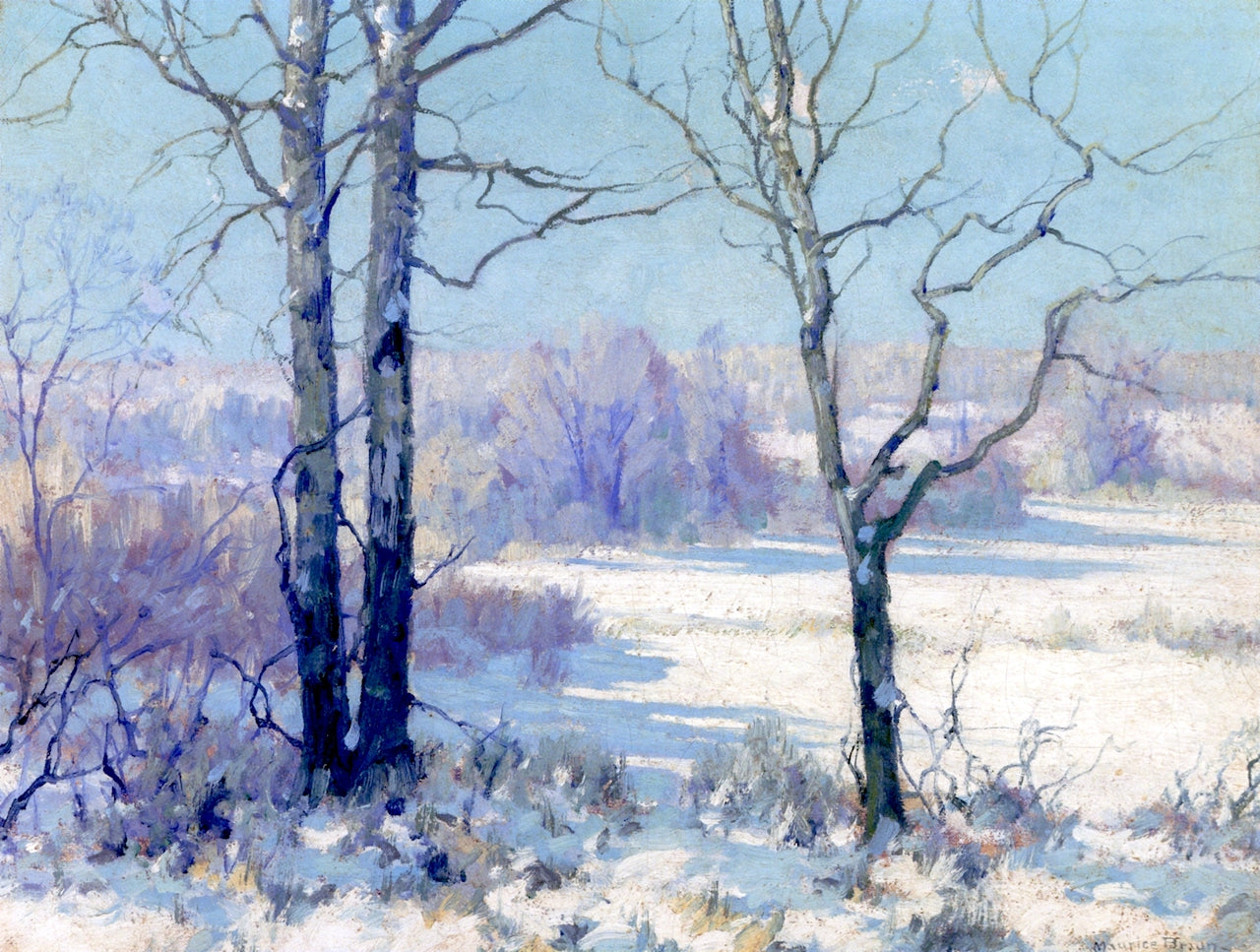 Winter Afternoon, Connecticut, vintage artwork by Maurice Braun, 12x8" (A4) Poster