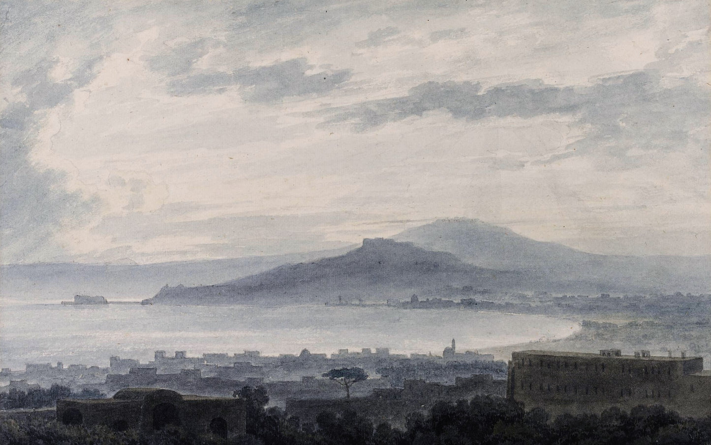 City and Bay of Naples, vintage artwork by John Robert Cozens, 12x8" (A4) Poster