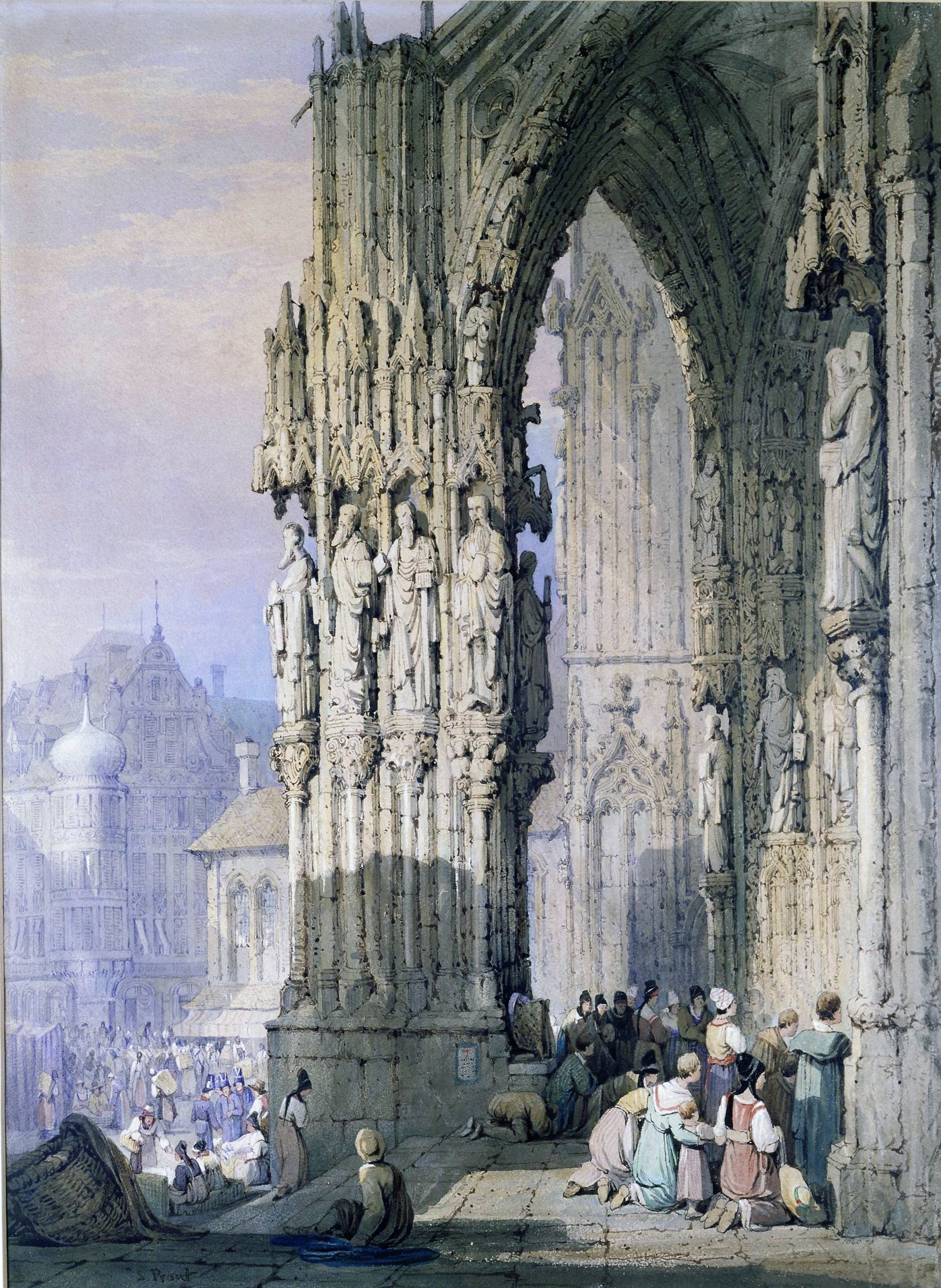 The porch of Ratisbon Cathedral, vintage artwork by Samuel Prout, A3 (16x12") Poster Print