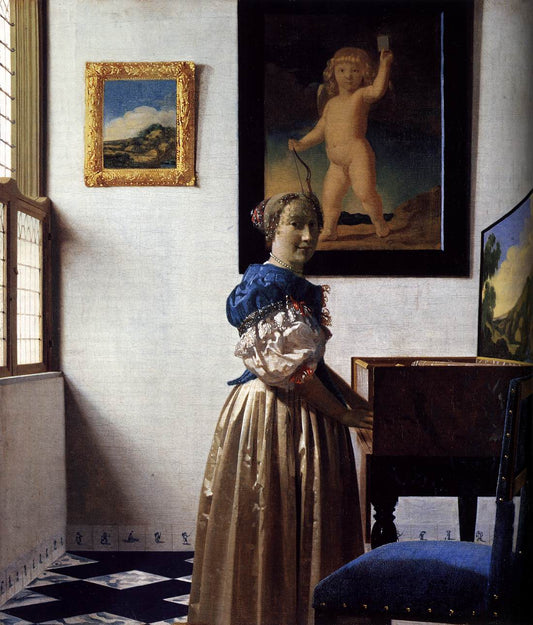 Lady Standing at a Virginal, vintage artwork by Johannes Vermeer, 12x8" (A4) Poster