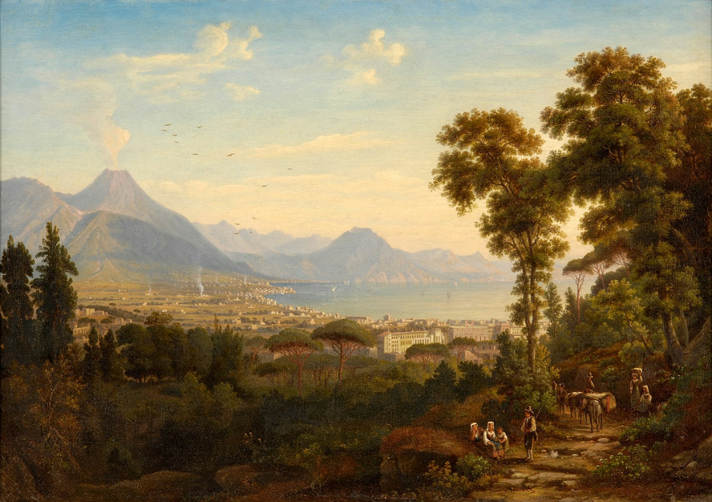 Bay of Naples with a View of Mount Vesuvius, vintage artwork by Henry Jaeckel, 12x8" (A4) Poster