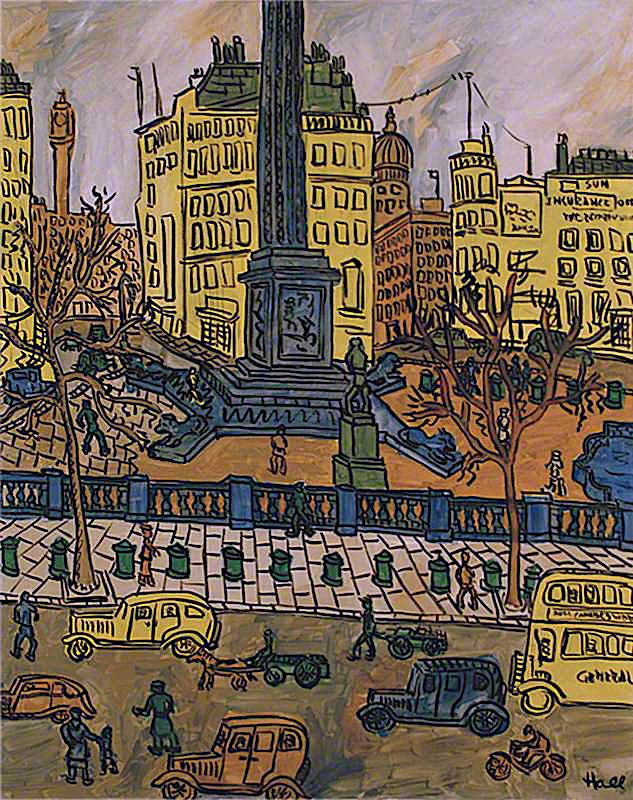 Trafalgar Square IV, vintage artwork by Kenneth Hall, 12x8" (A4) Poster