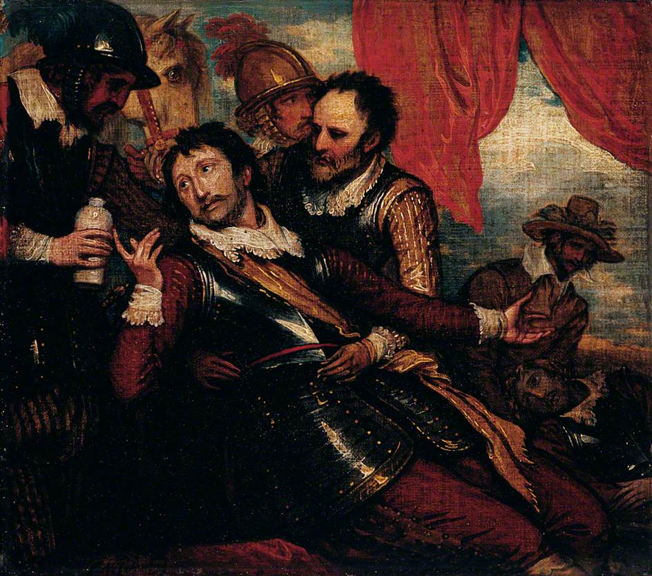 The Death of Sir Philip Sydney (study), vintage artwork by Benjamin West, 12x8" (A4) Poster