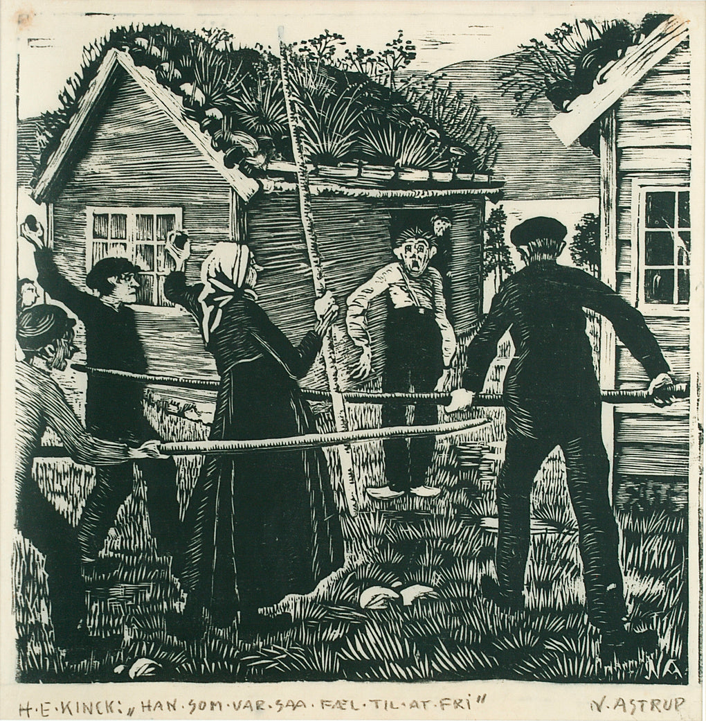 Chasing the Village Idiot, vintage artwork by Nicolai Astrup, 12x8" (A4) Poster