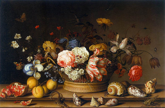 Still Life with Flowers and Shells, vintage artwork by Balthasar van der Ast, 12x8" (A4) Poster
