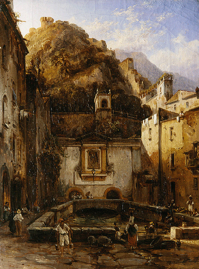 Fountain in Castellamare, vintage artwork by Silvester Shchedrin, 12x8" (A4) Poster