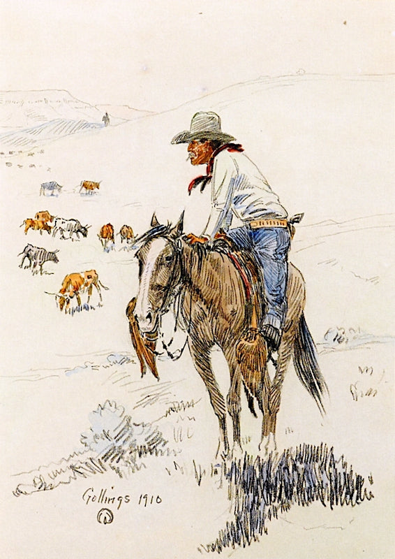 Keeping an Eye on the Herd, vintage artwork by William Gollings, 12x8" (A4) Poster