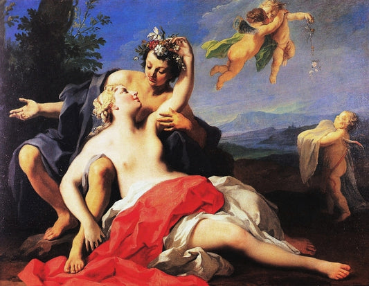 Chloris and Zephyr, vintage artwork by Jacopo Amigoni, 12x8" (A4) Poster