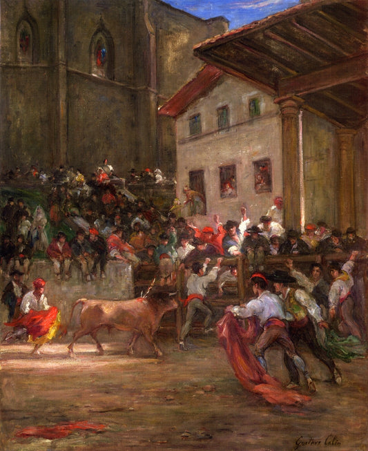 Ell picador con el toro, vintage artwork by Gustave Henri Colin, 12x8" (A4) Poster