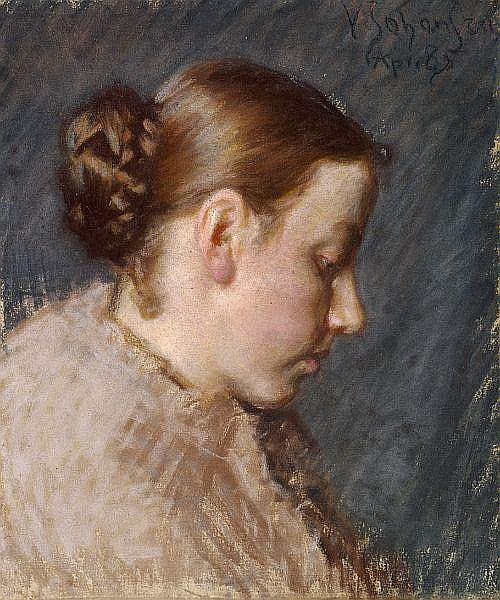 Portrait of the Painter’s Wife, Martha in Profile, vintage artwork by Viggo Johansen, 12x8" (A4) Poster