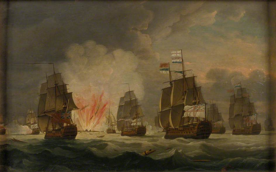 The Moonlight Battle: The Battle off Cape St Vincent, 16 January 1780, vintage artwork by Thomas Luny, 12x8" (A4) Poster