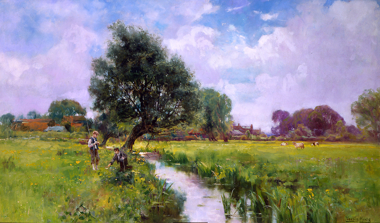 Fishing by  the River, vintage artwork by Henry John Yeend King, 12x8" (A4) Poster