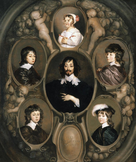 Portraits of Constantijn Huygens and His Children, vintage artwork by Adriaen Hanneman, 12x8" (A4) Poster