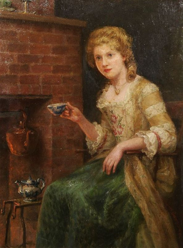 Woman at Tea, vintage artwork by Jennie Brownscombe, 12x8" (A4) Poster