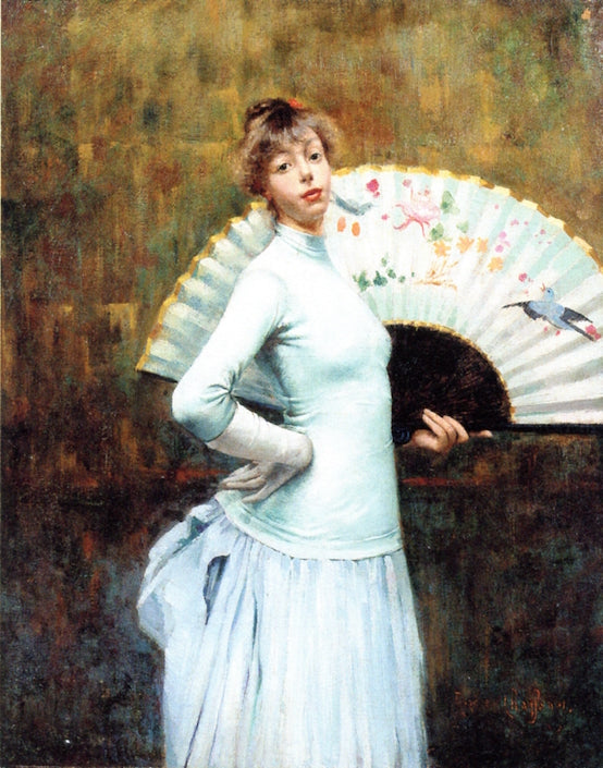 Elegant Lady Holding a Fan by Eugene Chaffanel,A3(16x12")Poster