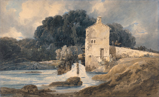 The Abbey Mill, Knaresborough, vintage artwork by Thomas Girtin, 12x8" (A4) Poster