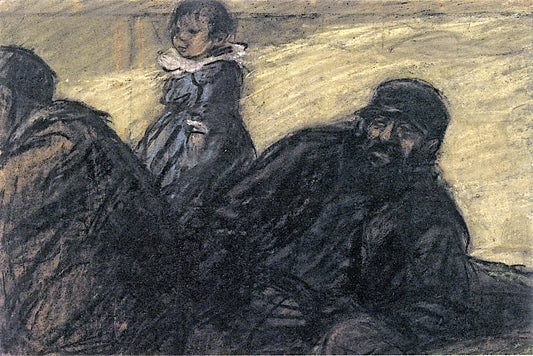 Emigrants Waiting near the River Scheldt, vintage artwork by Eugeen van Mieghem, 12x8" (A4) Poster