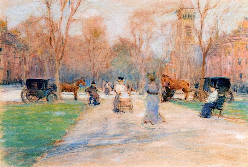 Commonwealth Avenue, Boston, vintage artwork by Arthur Clifton Goodwin, 12x8" (A4) Poster