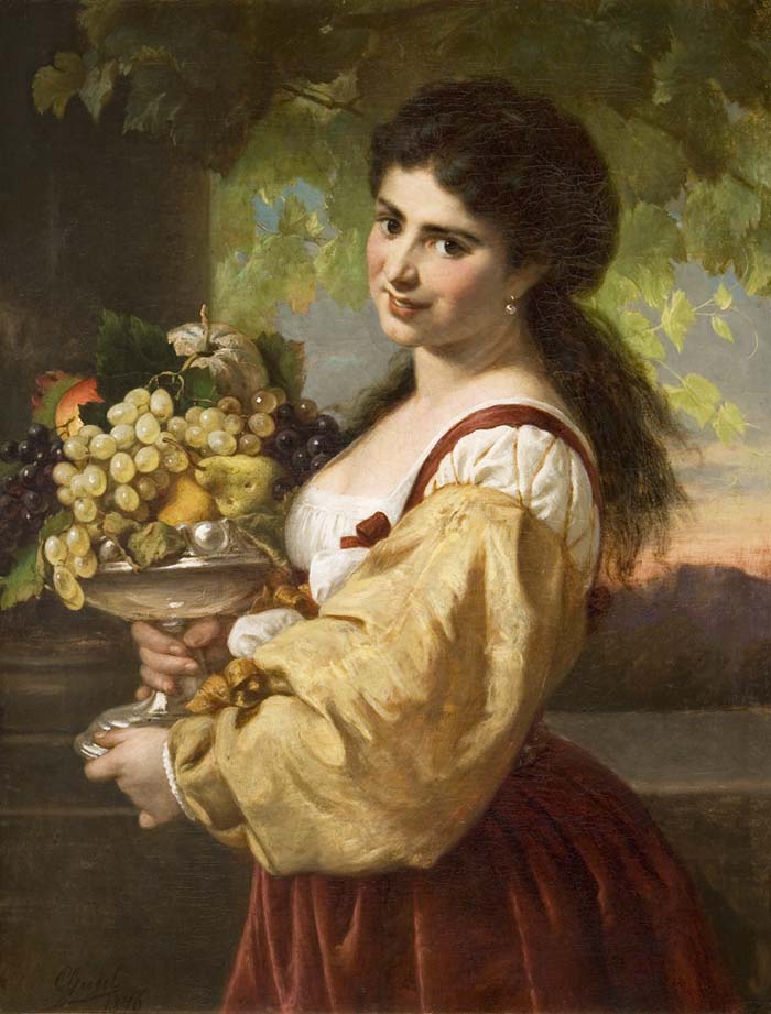 Young Italian Woman with Fruit Bowl, vintage artwork by Carl Adolf Gugel, A3 (16x12") Poster Print