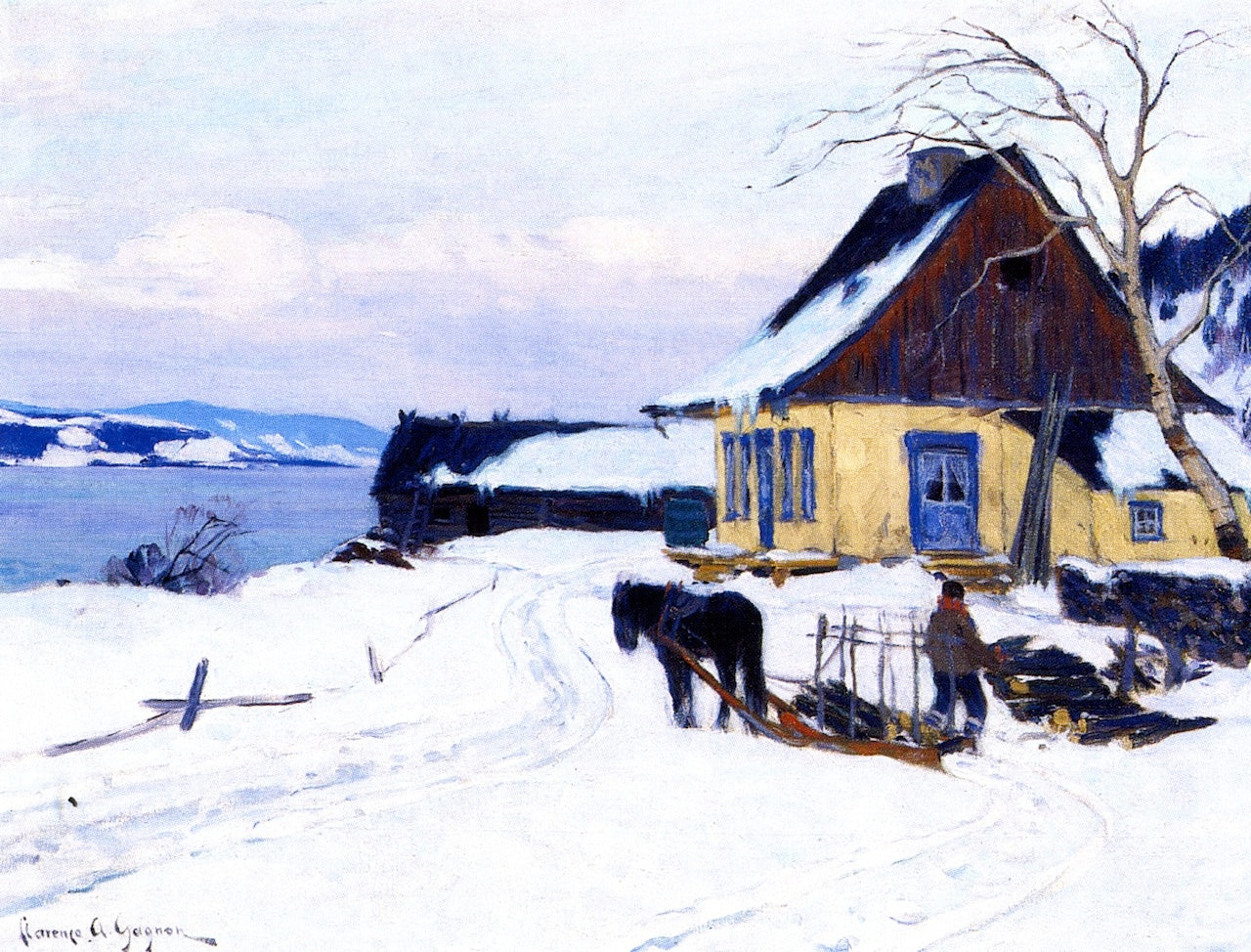 The Farm on the HIll, vintage artwork by Clarence Gagnon, 12x8" (A4) Poster