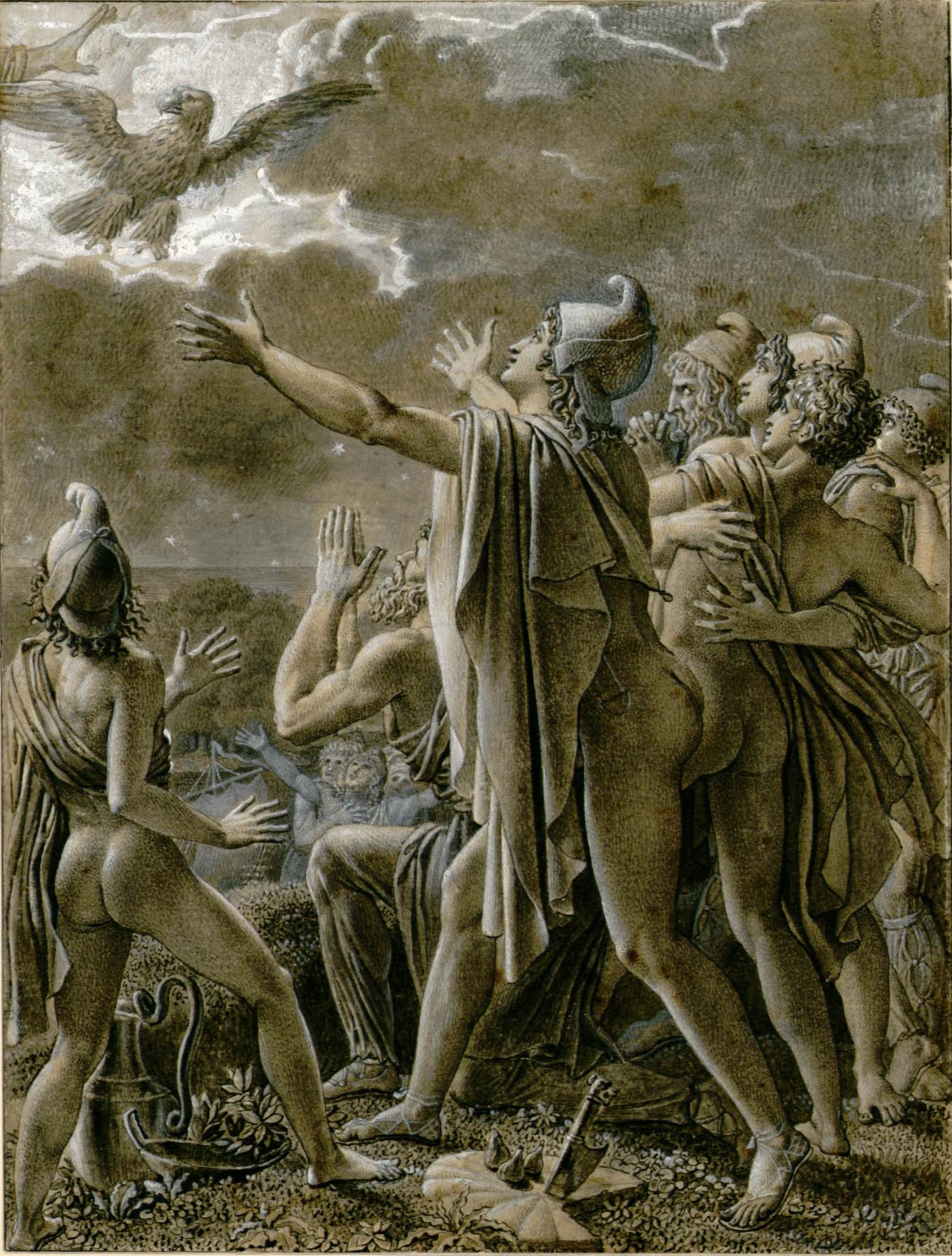Aenius and his Friends Landing in the Latium, vintage artwork by Anne-Louis Girodet de Roussy-Trioson, 12x8" (A4) Poster