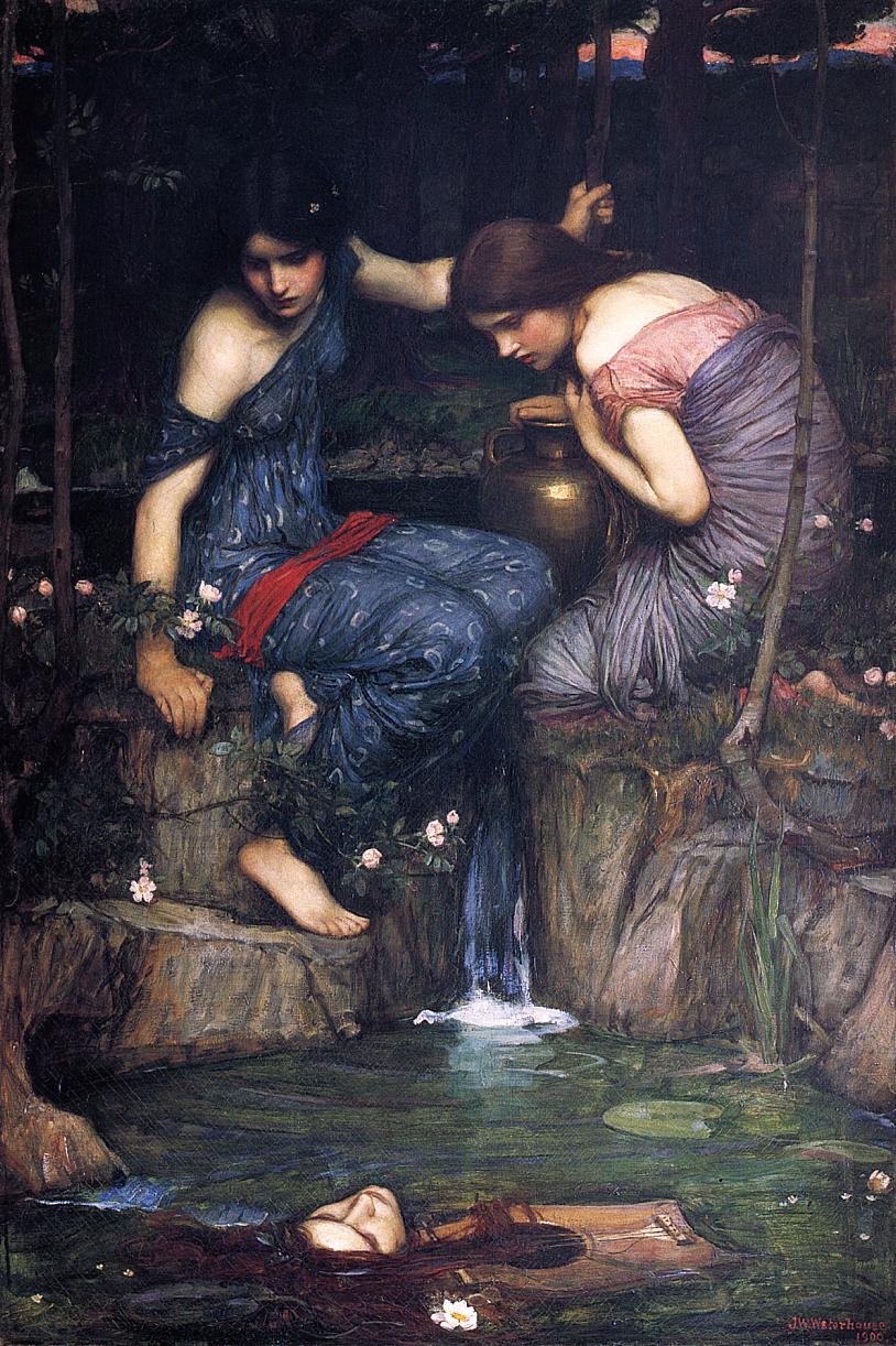 Nymphs Finding the Head of Orpheus, vintage artwork by John William Waterhouse, 12x8" (A4) Poster