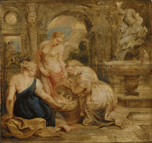 Cecrops' Daughters Finding Erichtonius. Sketch, vintage artwork by Peter Paul Rubens, 12x8" (A4) Poster
