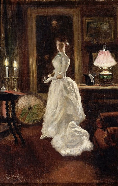 With A Lady In A White Evening Dress by Paul-Gustave Fischer,A3(16x12