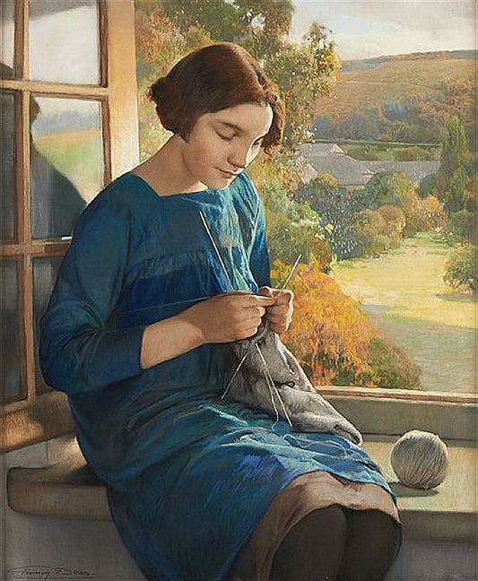 The Petite Knitter, vintage artwork by Firmin Baes, 12x8" (A4) Poster