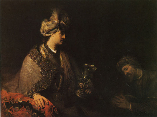 Judah Pleading before Joseph for His Brother Benjamin, vintage artwork by Aert de Gelder, 12x8" (A4) Poster