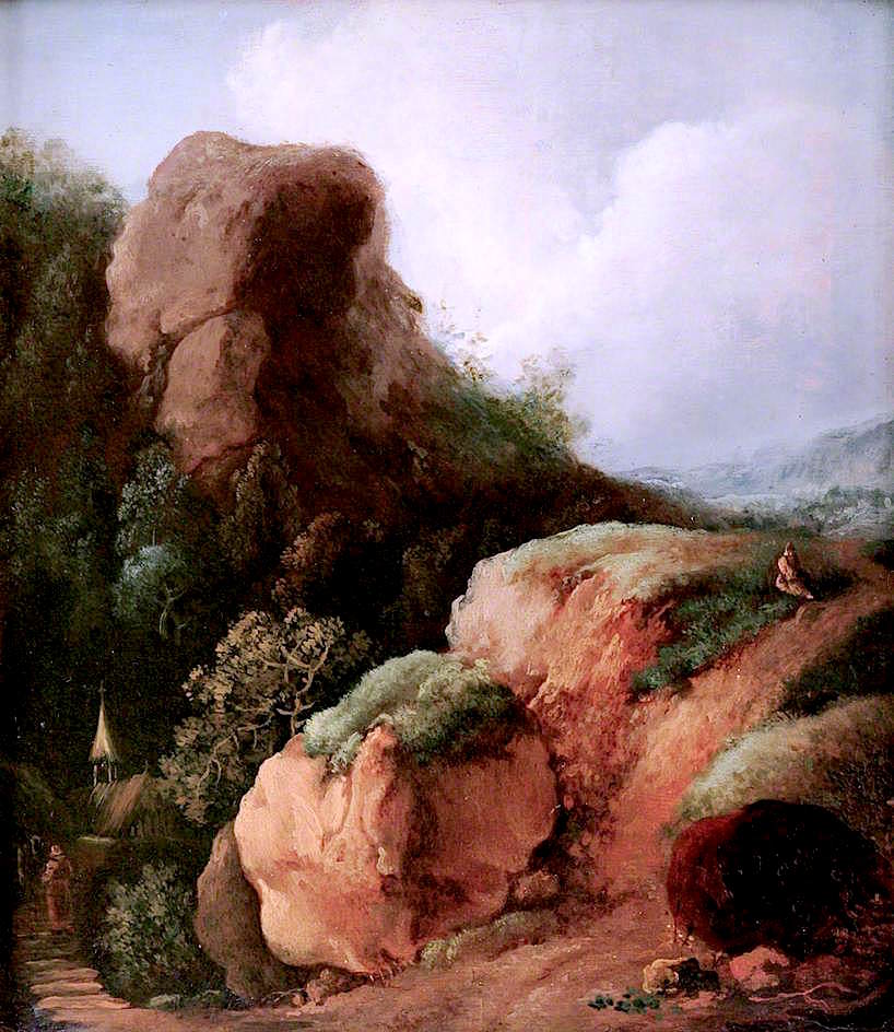 Landscape with Crags, vintage artwork by Christian Wilhelm Ernst Dietrich, 12x8" (A4) Poster
