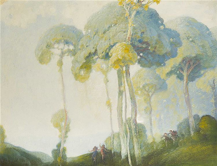 Dancing under Trees, vintage artwork by William C. Emerson, 12x8" (A4) Poster