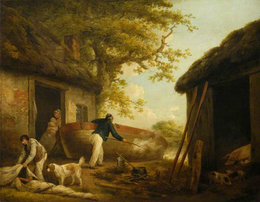 The Boatman's House, vintage artwork by George Morland, 12x8" (A4) Poster