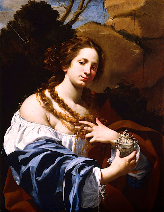 Virginia da Vezzo, the Artist's Wife, as the Magdalen, vintage artwork by Simon Vouet, 12x8" (A4) Poster