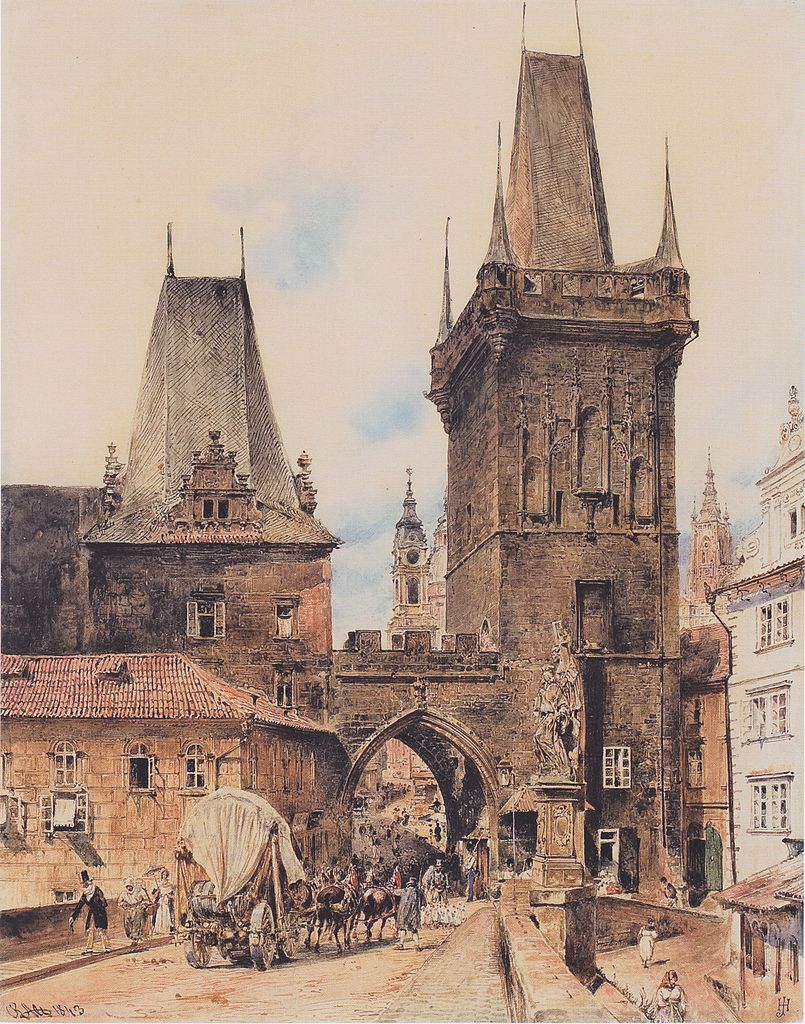 Bridge Tower of the Lesser Town in Prague, vintage artwork by Rudolf von Alt, A3 (16x12") Poster Print