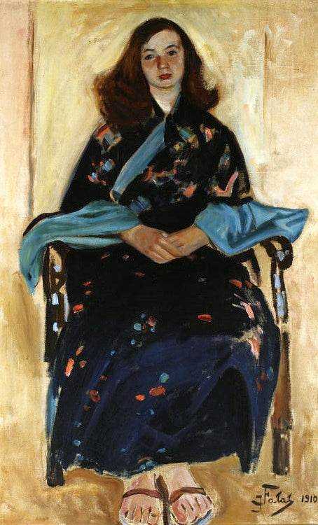A Woman in a Kimono, vintage artwork by Julian Falat, 12x8" (A4) Poster