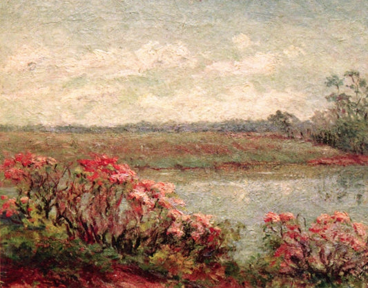 Landscape with Pink Blossoms, vintage artwork by Ellen Axson Wilson, 12x8" (A4) Poster
