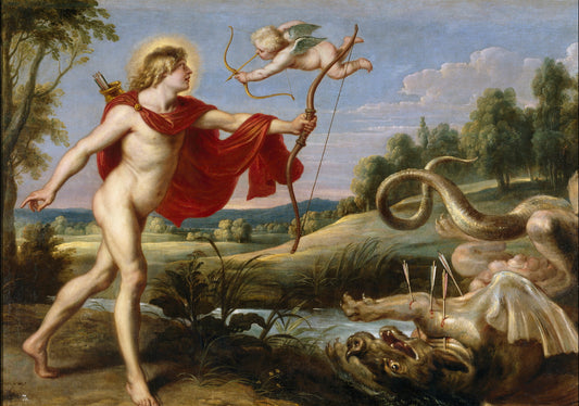 Apollo and the Serpent Python, vintage artwork by Cornelis de Vos, 12x8" (A4) Poster