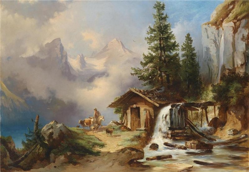 On the Mountain, vintage artwork by Friedrich Gauermann, A3 (16x12") Poster Print