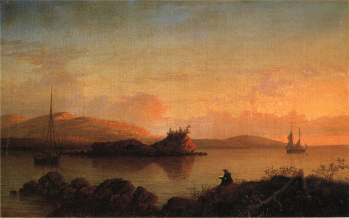 Sunrise on the Maine Coast, Mount Desert Island, vintage artwork by Fitz Henry Lane, A3 (16x12