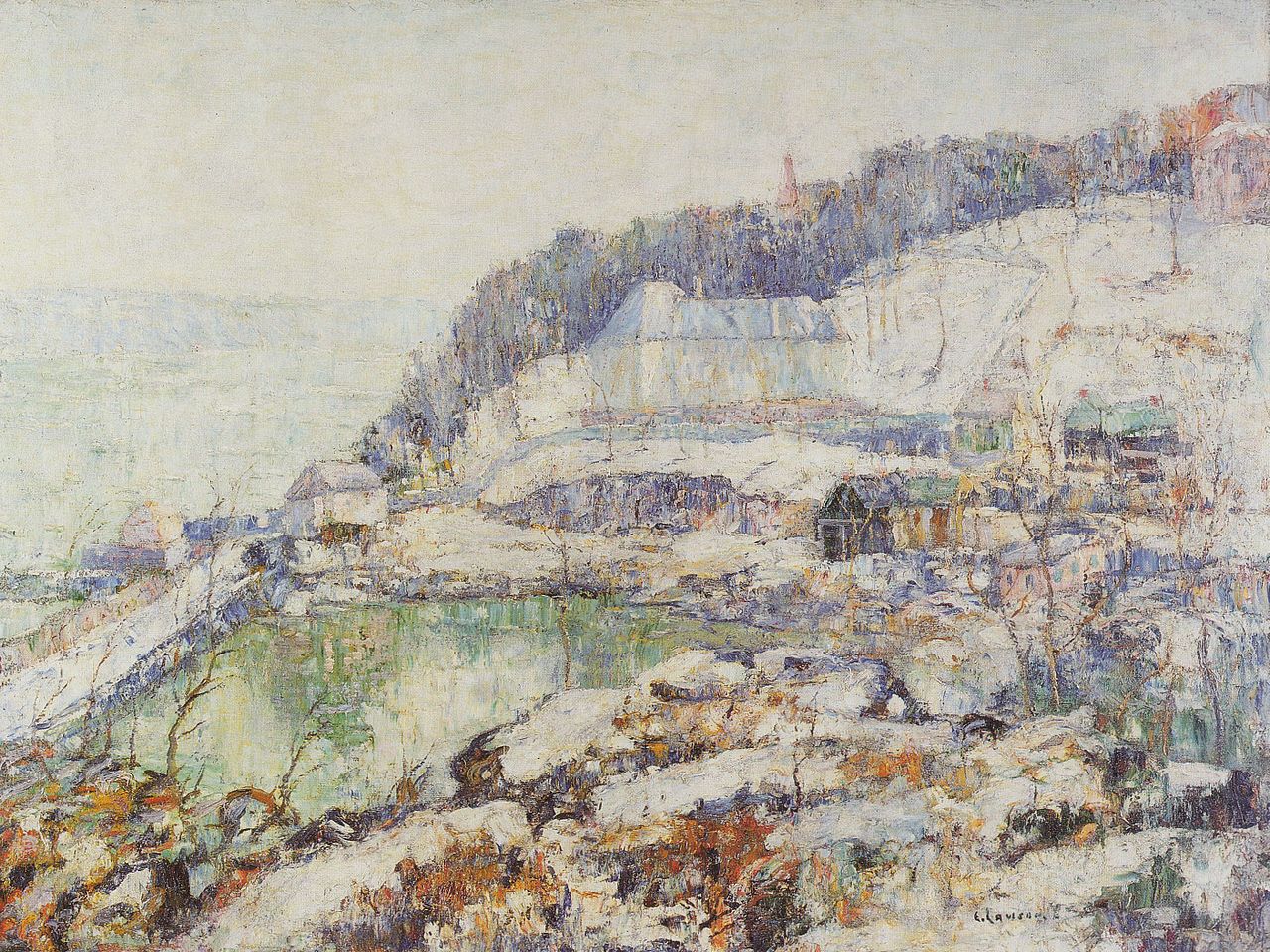 The Hudson at Inwood, vintage artwork by Ernest Lawson, 12x8" (A4) Poster