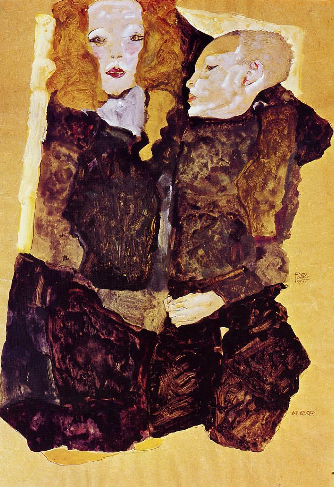 The Brother, vintage artwork by Egon Schiele, 12x8" (A4) Poster