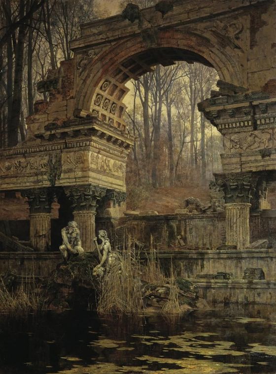 Roman Ruins in Schonbrunn by Carl Julius Rudolf Moll,A3(16x12")Poster