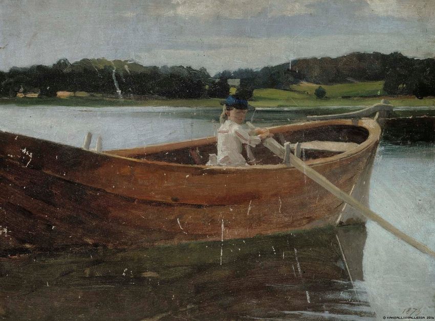 st's Sister Berta in a Rowing Boat, study by Albert Edelfelt,A3(16x12")Poster