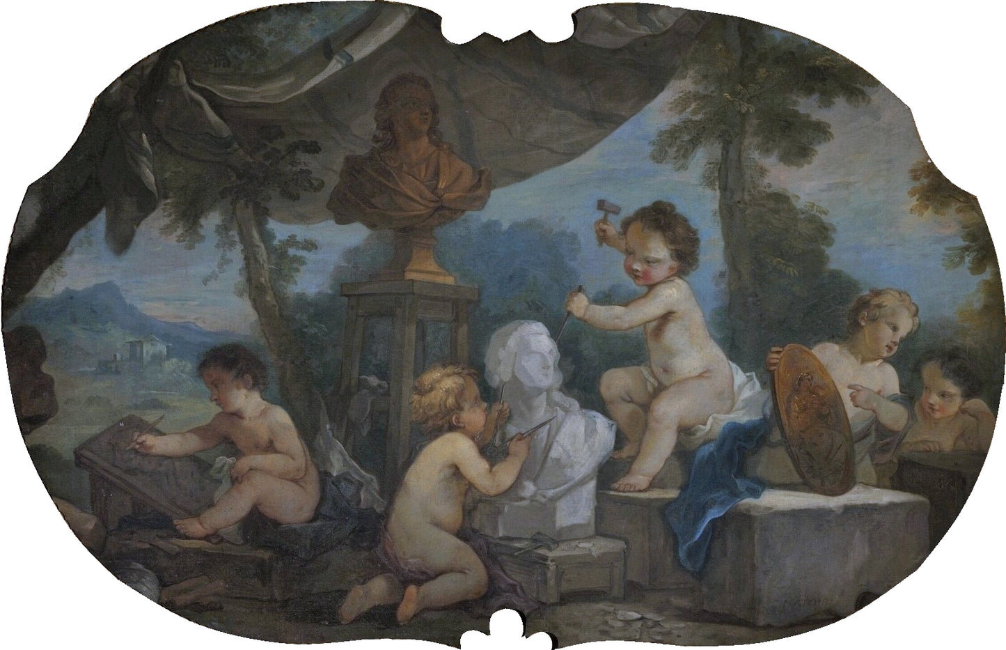 Allegory of the Arts - Sculpture, vintage artwork by Charles-Joseph Natoire, 12x8" (A4) Poster