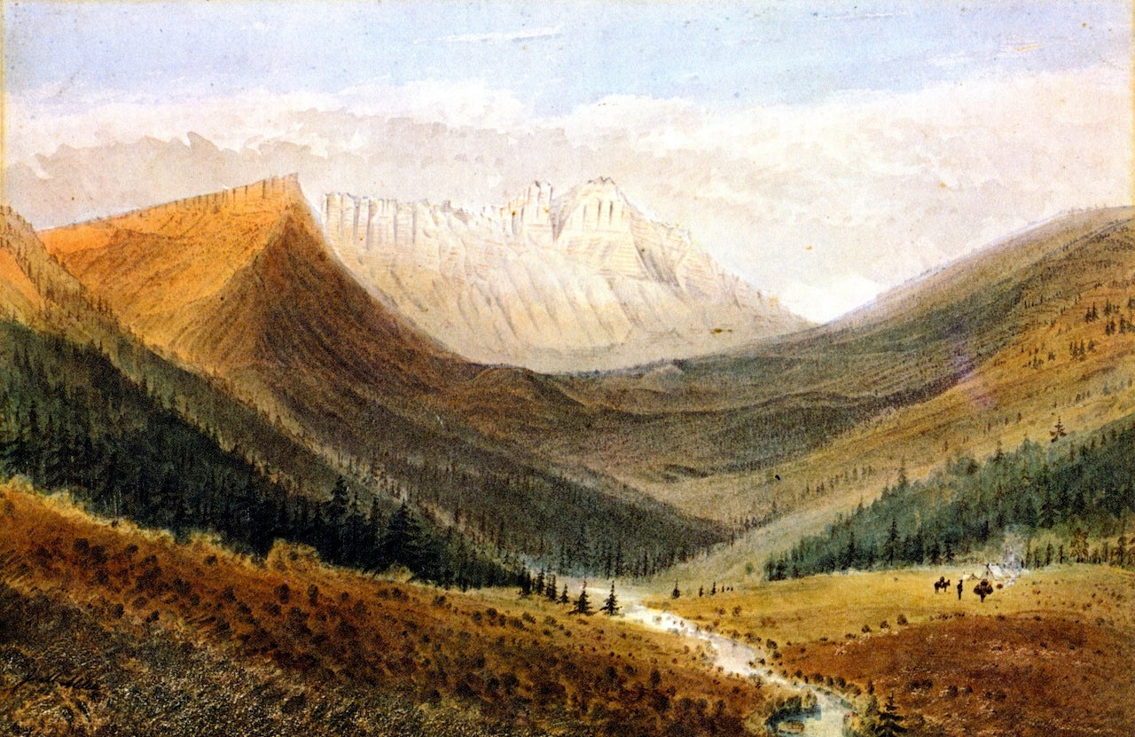 In the Kishinena Pass, Rocky Mountains, British Columbia, vintage artwork by James Madison Alden, 12x8" (A4) Poster