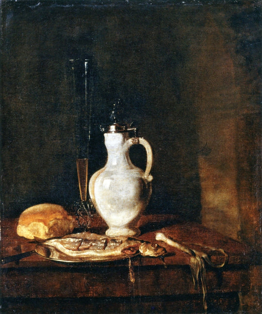 Still Life with a Herring and a Jug, vintage artwork by Gabriël Metsu, 12x8" (A4) Poster