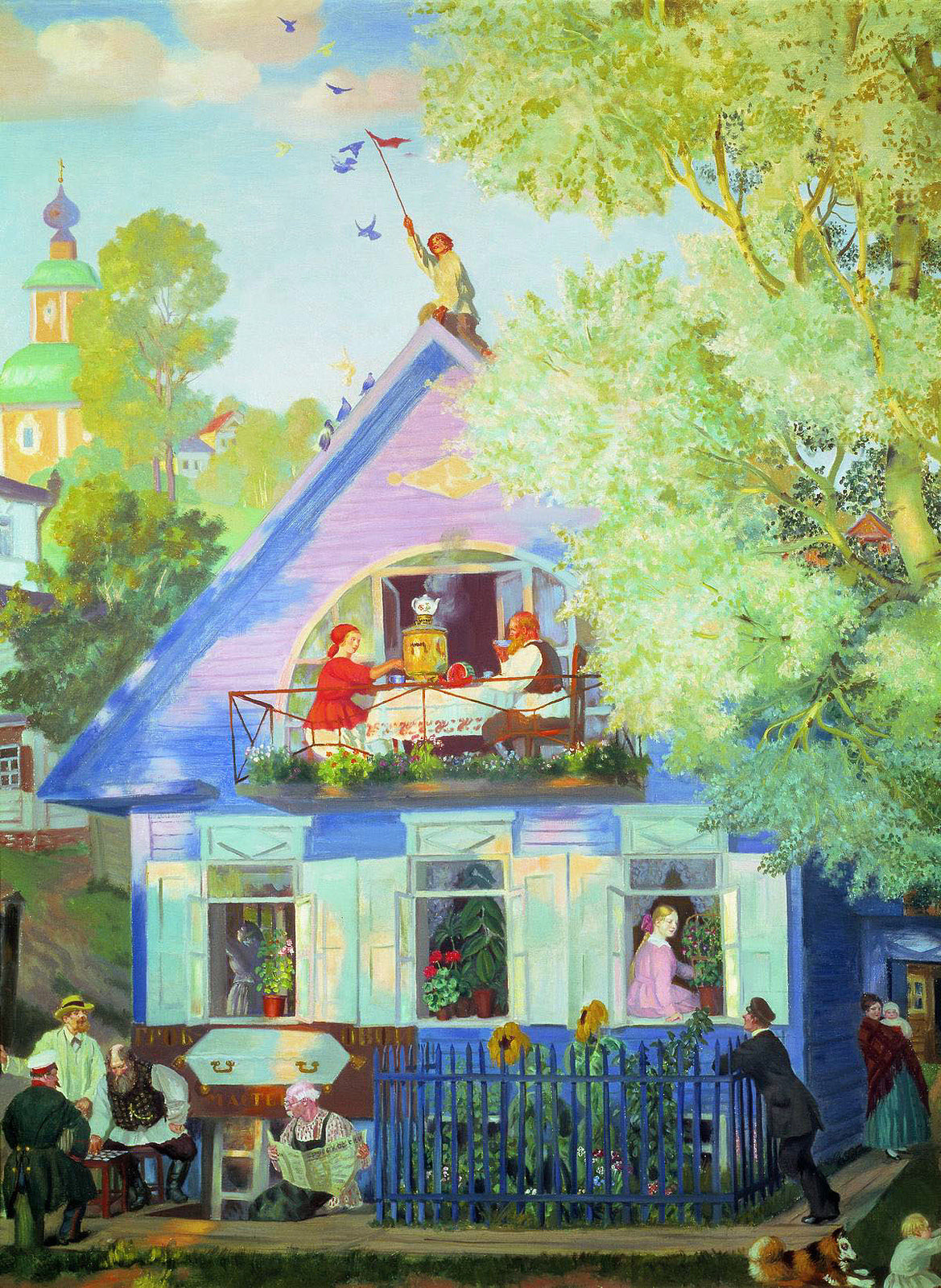 The Blue House by Boris Mikhailovich Kustodiev,16x12(A3) Poster