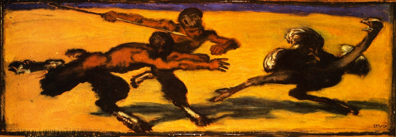 Ostrich Hunt, vintage artwork by Franz von Stuck, 12x8" (A4) Poster