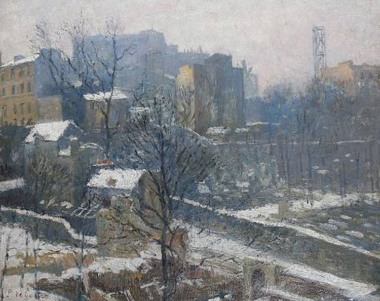 Winter, Paris, vintage artwork by Paul de Castro, 12x8" (A4) Poster